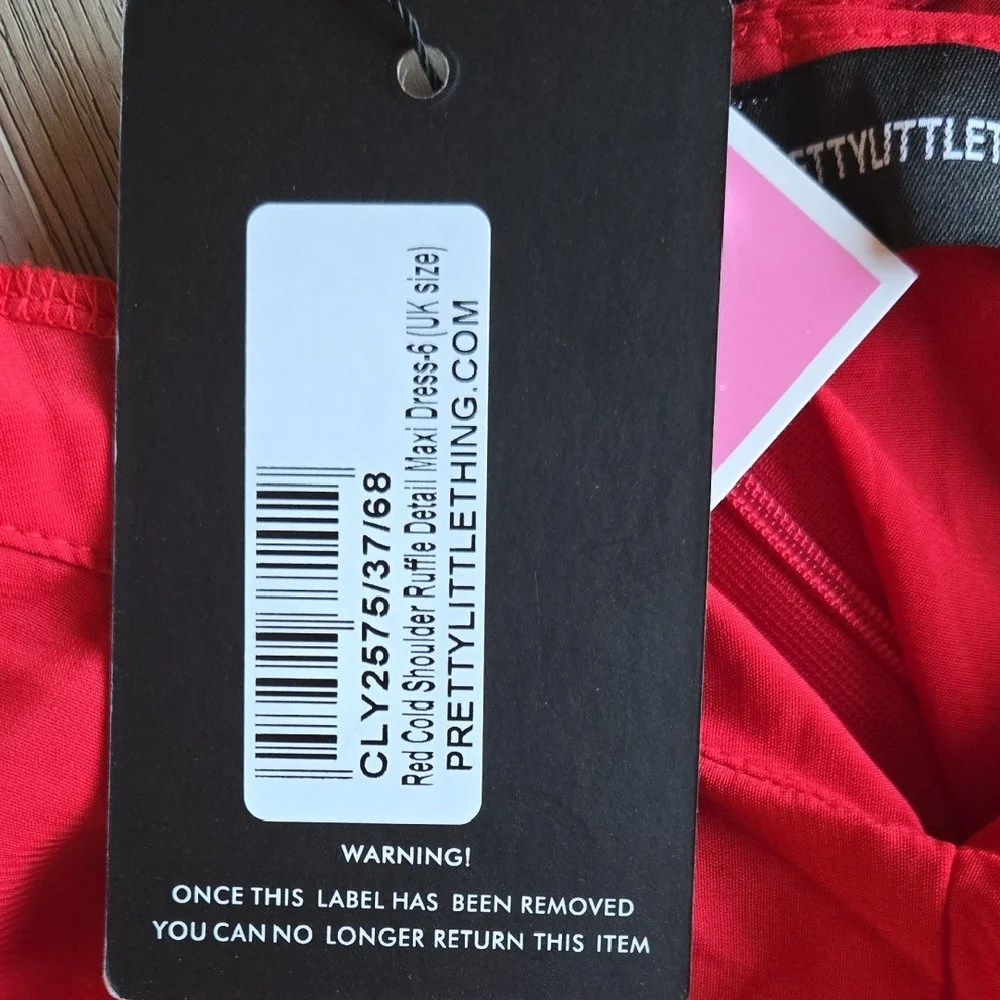 PrettyLittleThing Red One-Shoulder Ruffle Dress - Picture 4 of 5